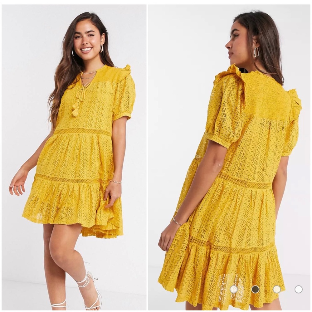 Mango bohemian tiered smock dress in mustard - Picture 2 of 9